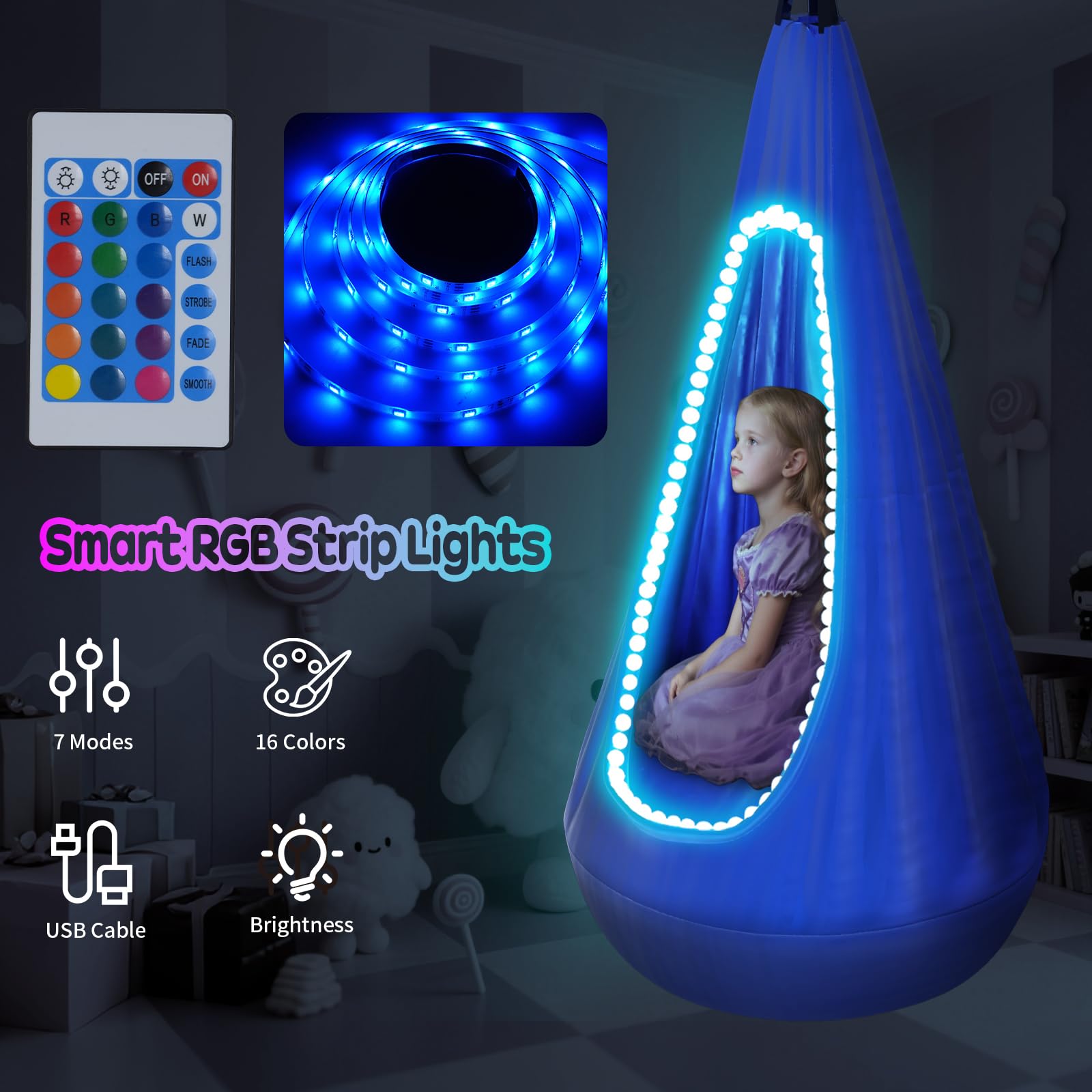 Amazon.com: AIHSUMC Light Up Kids Pod Swing Seat, Upgraded Sensory